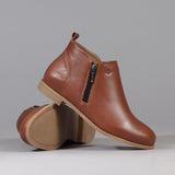 Flat ankle boots, soft locally tanned leather, flexible TR soles, memory foam insole