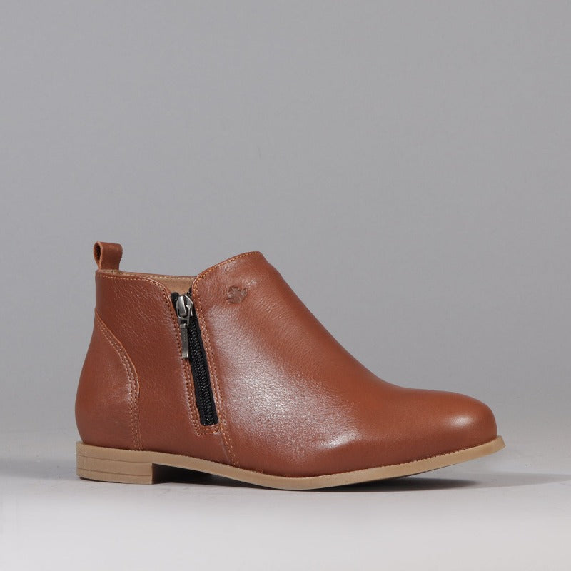 Flat ankle boots, soft locally tanned leather, flexible TR soles, memory foam insole