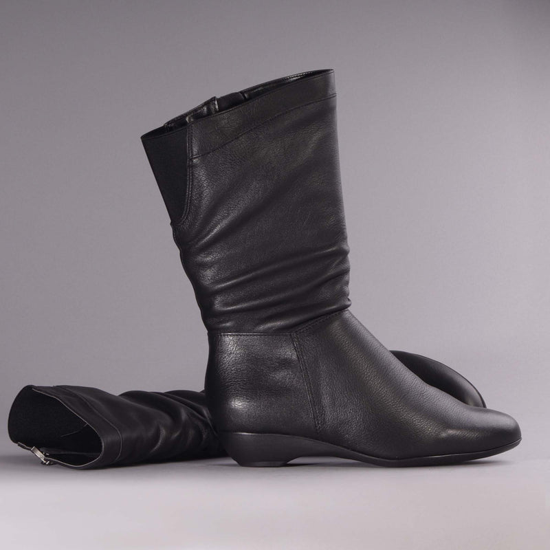 Ruched Mid-calf Boot in Black – 12527 - Froggie Shoes
