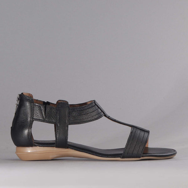 T-Bar Flat Sandal in Black - 12563 - Froggie Shoes