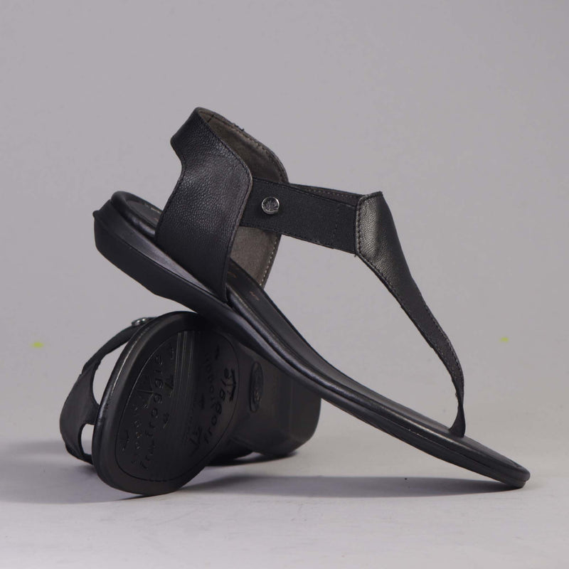 Elasticated Slingback Sandal in Black - 12569 - Froggie Shoes