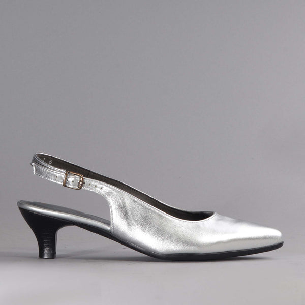Slingback Kitten Heel in Silver- 12576 - Froggie Shoes