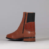 Flat Ankle Boot with Elastic in Chestnut - 12605