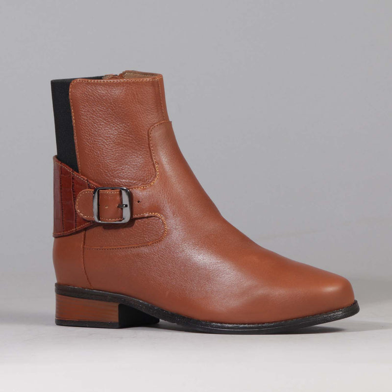 Flat Ankle Boot with Elastic in Chestnut - 12605