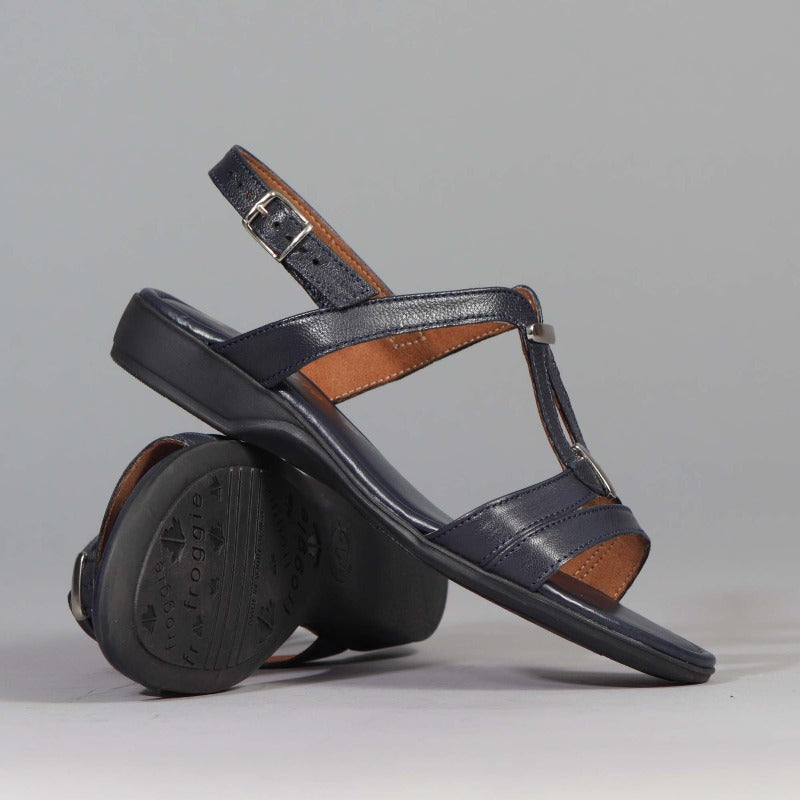 Slingback Flat Sandal in Navy - 12617 - Froggie Shoes