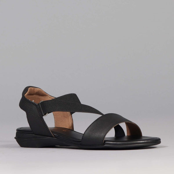Elasticated Slingback Sandal in Black - 12618 - Froggie Shoes