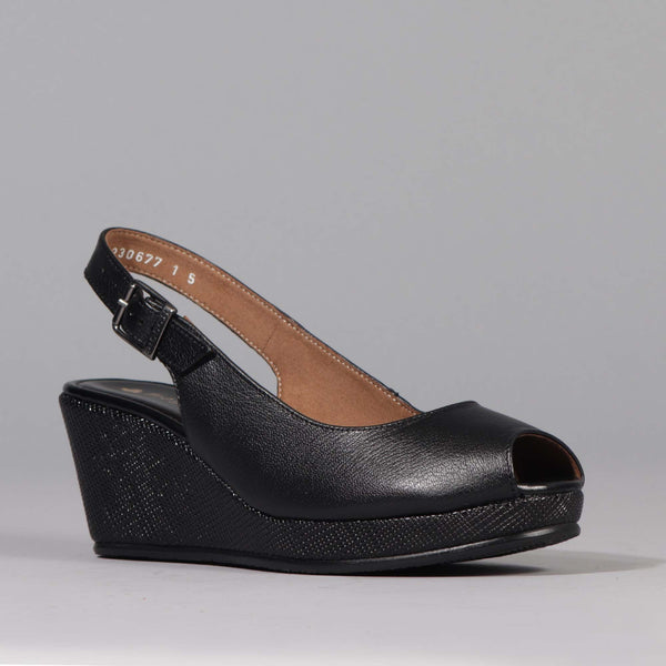 Slingback Wedge in Black - 12620 - Froggie Shoes