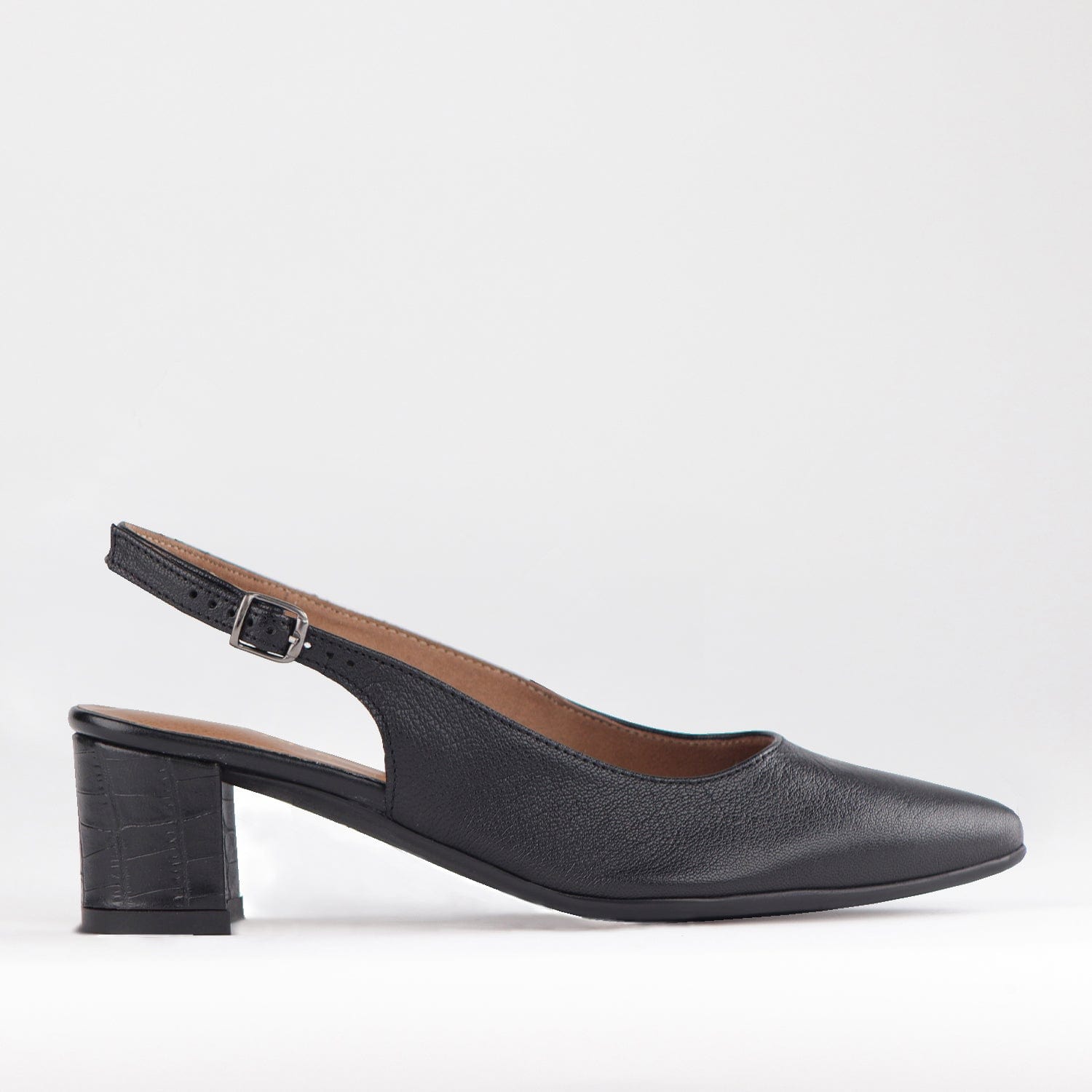 Froggie Shoes 3 / Black Multi / 12613 Pointed Block Heel Slingback Sandal in Black - 12613