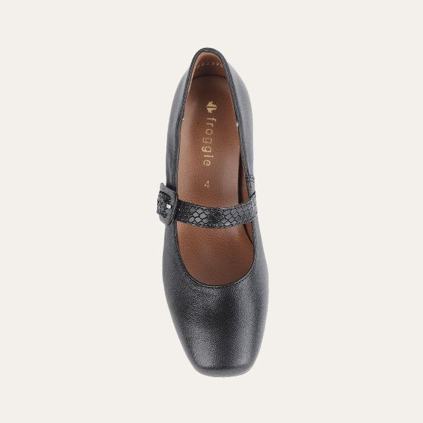 Froggie Shoes Mary Jane Block Heel Court in Black - 12606