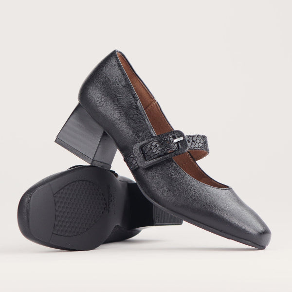 Froggie Shoes Mary Jane Block Heel Court in Black - 12606
