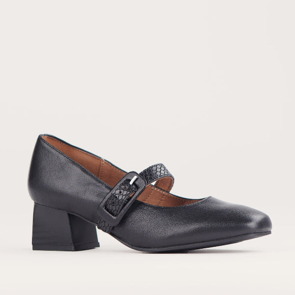 Froggie Shoes Mary Jane Block Heel Court in Black - 12606