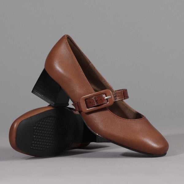 Froggie Shoes Mary Jane Block Heel Court in Chestnut- 12606