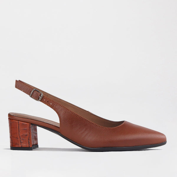 Froggie Shoes 3 / Chestnut Multi / 12613 Pointed Block Heel Slingback Sandal in Chestnut Multi - 12613