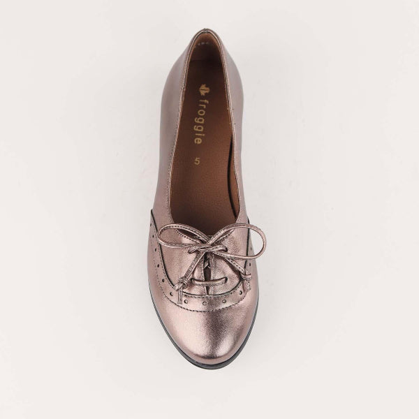 Factory Shop Shoes Flat Pump with Bow in Lead Metallic - 12642