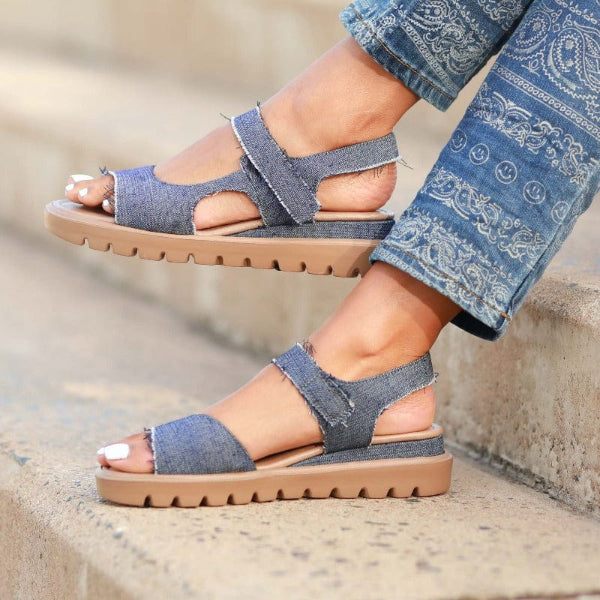 Factory Shop Shoes Slingback Wedge Sandal in Denim - 12614
