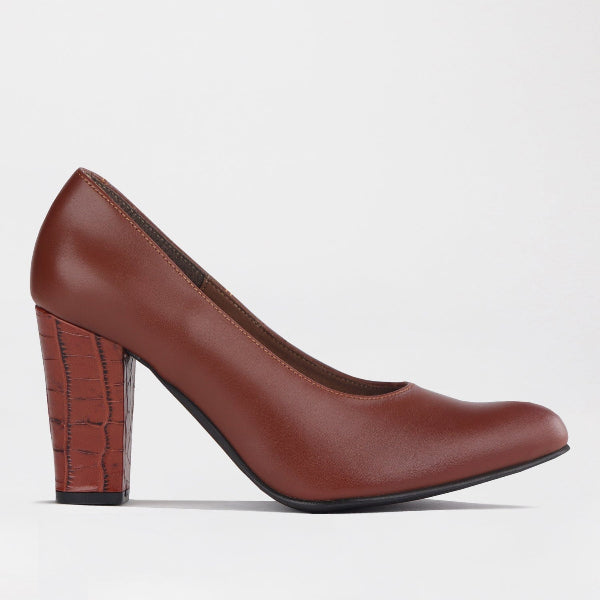 Pointed Court Shoes with Block High Heel in Chestnut Froggie