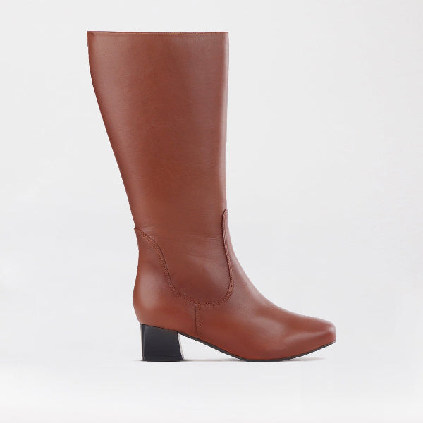 Knee High Block Heel Boot in Chestnut Froggie Leather Shoes