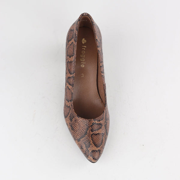 Froggie Shoes Shoes Pointed Block Heel Court Shoes in Saddle - 12604