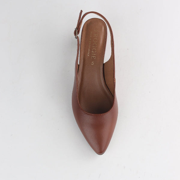 Froggie Shoes Pointed Block Heel Slingback Sandal in Chestnut Multi - 12613