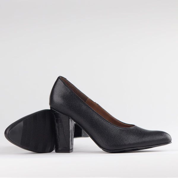 Froggie Shoes Shoes Pointed Court Shoes with Block High Heel in Black Multi1 - 12625