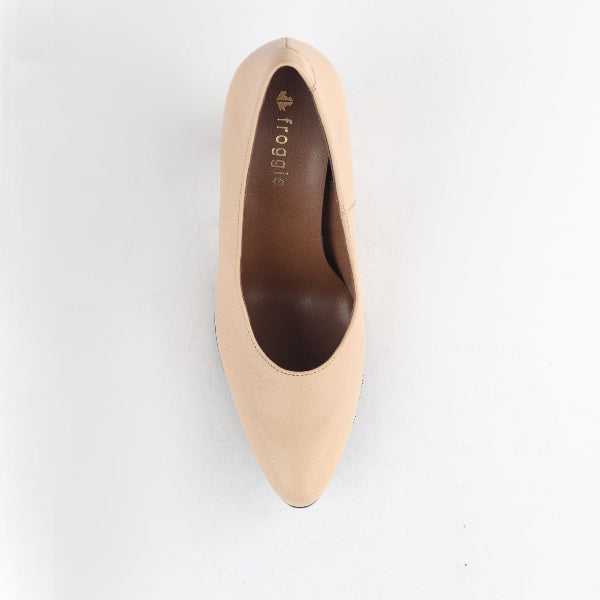 Froggie Shoes Shoes Pointed Court Shoes with Block High Heel in Cream - 12625