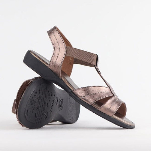 Froggie Shoes Shoes Wider Fit Slingback Flat Sandal in Lead Metallic - 11016