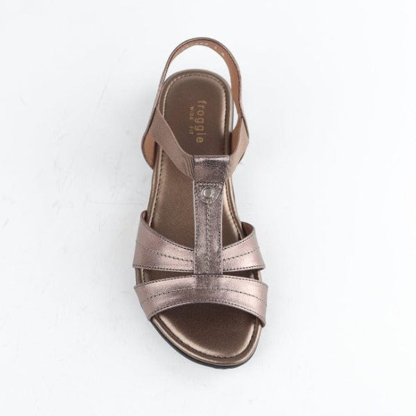 Froggie Shoes Shoes Wider Fit Slingback Flat Sandal in Lead Metallic - 11016
