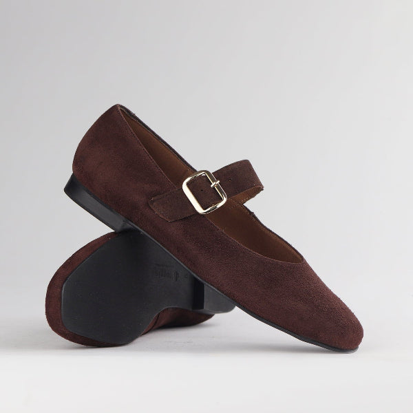 Froggie Shoes Shoes Mary Jane Suede Flat in Brown - 12959