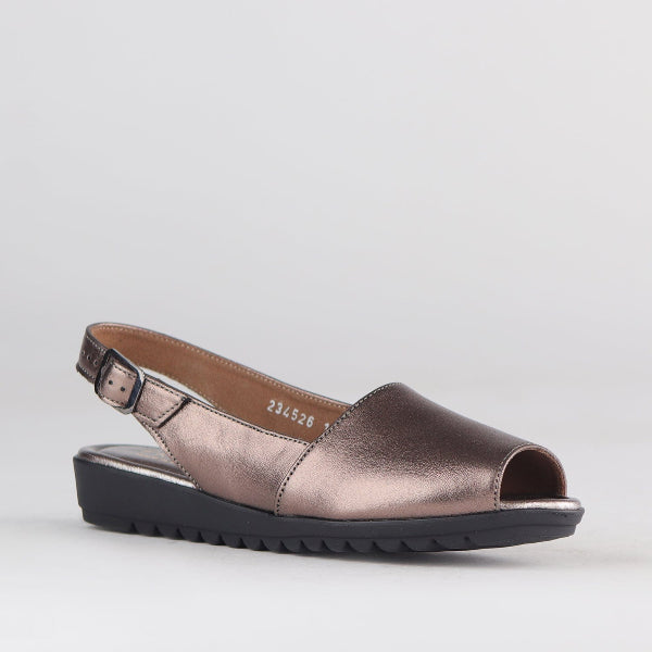 Factory Shop Shoes Peep Toe Slingback Sandal in Lead Metallic - 12870