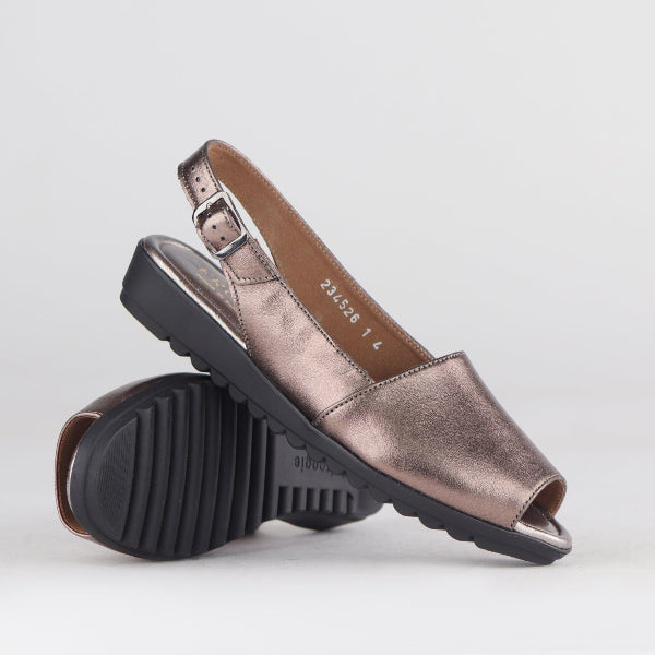 Factory Shop Shoes Peep Toe Slingback Sandal in Lead Metallic - 12870