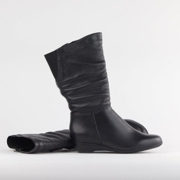 Factory Shop Shoes Ruched Mid-calf Boot in Black – 12527