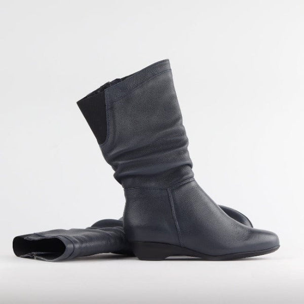 Factory Shop Shoes Ruched Mid-calf Boot in Navy – 12527