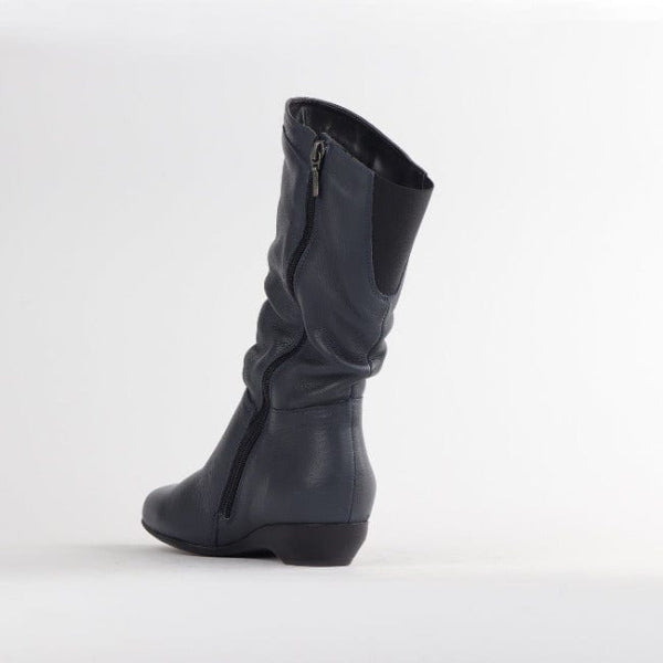 Factory Shop Shoes Ruched Mid-calf Boot in Navy – 12527