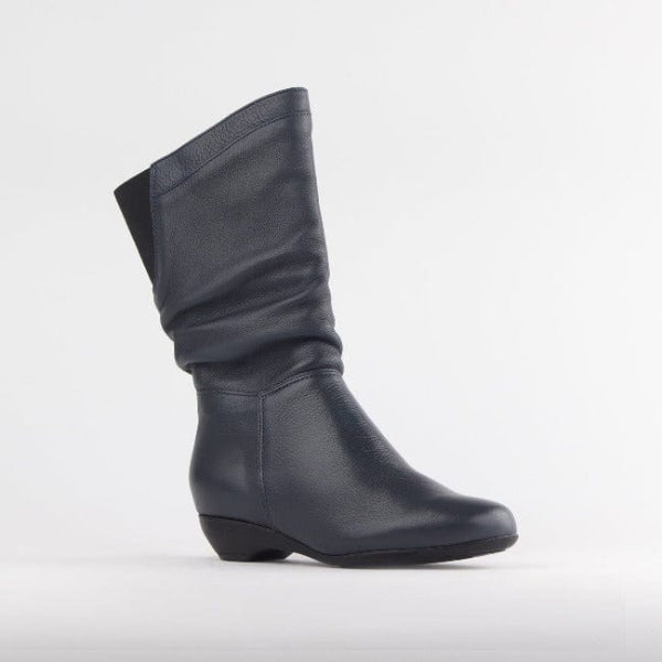 Factory Shop Shoes Ruched Mid-calf Boot in Navy – 12527