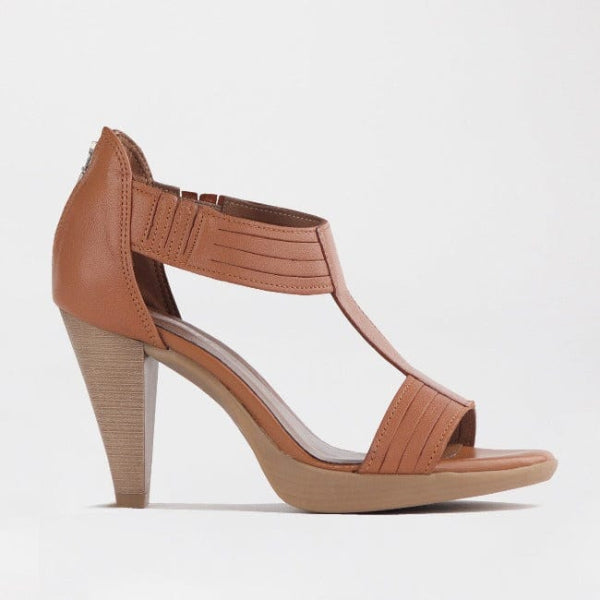 T-Bar High Heel Sandal in Tan Froggie Leather Shoes South