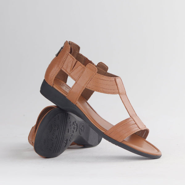 Froggie Shoes Shoes Close Back T-Bar Flat Sandal in Tan - 12886