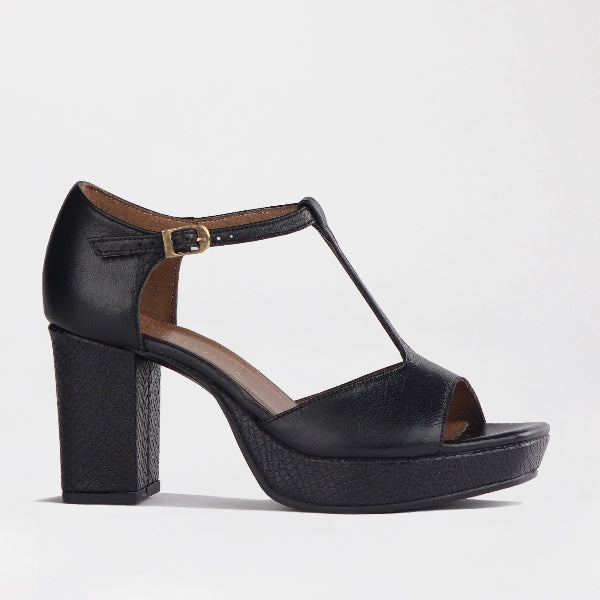 Froggie Shoes Shoes 4 / Black / 12858 High Heel Platform T-Bar Sandal in Black - 12858