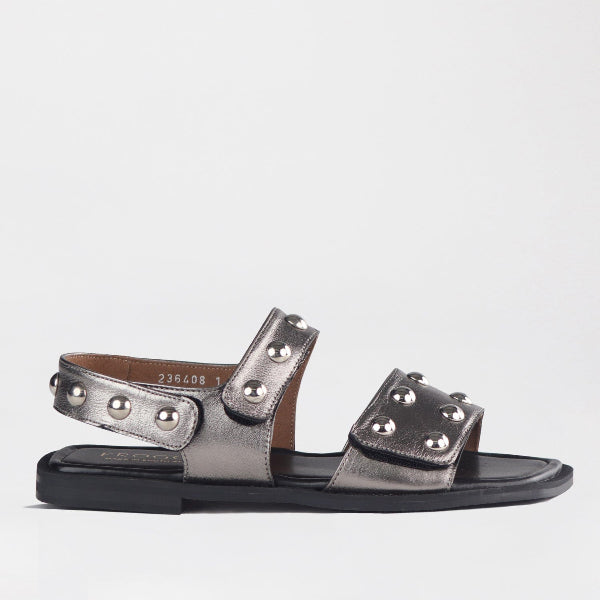 Froggie Shoes Shoes 4 / Pewter / 13005 Studded slingback flat sandal in Pewter - 13005