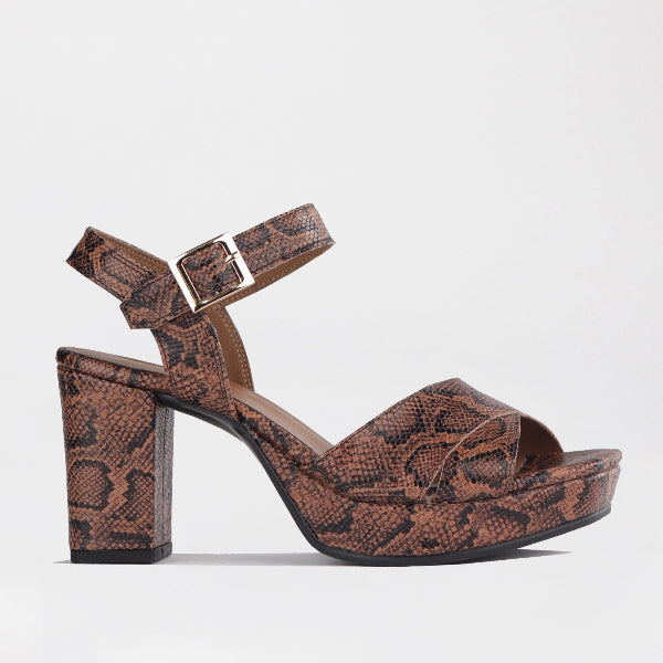 Froggie Shoes Shoes 4 / Saddle / 12676 High Heel Platform Sandal in Python - 12676