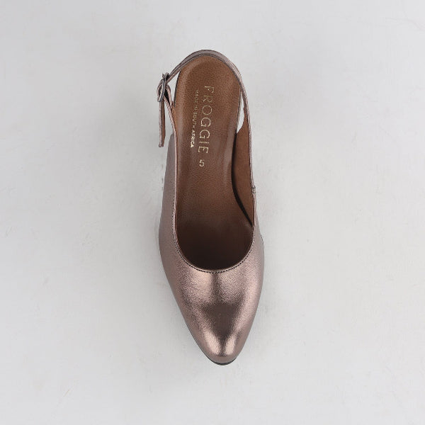 Froggie Shoes Shoes Block Heel Slingback in Lead Metallic - 12790