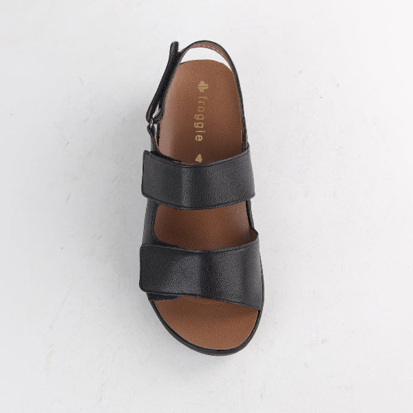 Froggie Shoes Shoes Double Band Wedge Slingback Sandal with Removable Footbed in Black - 12533