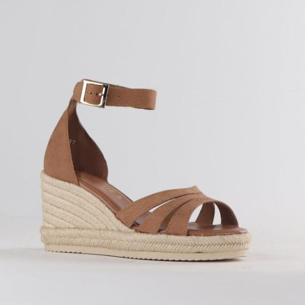 Froggie Shoes Shoes Espadrille Ankle Strap Wedge Sandal in Tabacco - 12682
