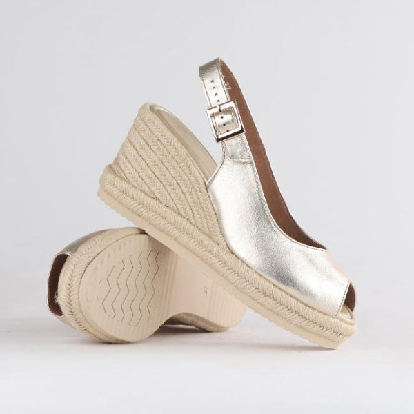 Froggie Shoes Shoes Espadrille Slingback Wedge Sandal in Gold - 12684