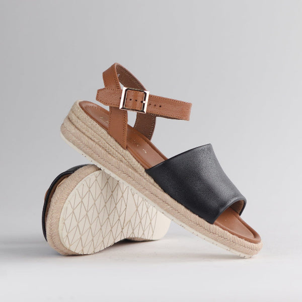 Froggie Shoes Shoes Espadrille Wedge Sandal in Black - 12966