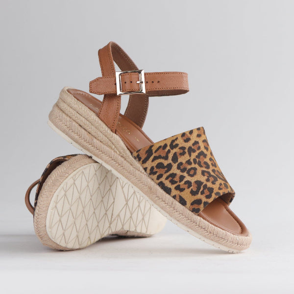 Froggie Shoes Shoes Espadrille Wedge Sandal in Tan Leopard - 12966