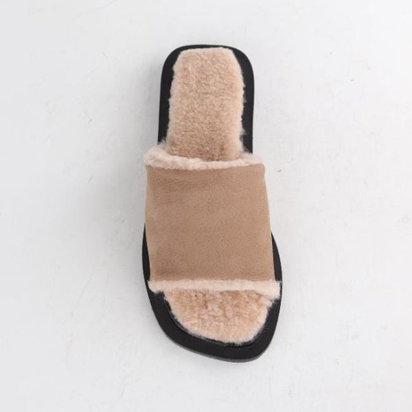 Froggie Shoes Shoes Flat Mule Sandal with Genuine Sheepskin lining in Stone - 12710