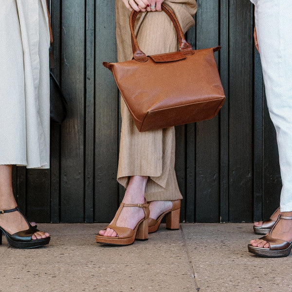 Froggie Shoes Shoes High Heel Platform T-Bar Sandal in Tan - 12858