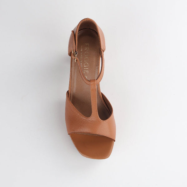Froggie Shoes Shoes High Heel Platform T-Bar Sandal in Tan - 12858