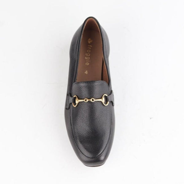 Froggie Shoes Shoes Loafer with Gold Trim in Black - 12451