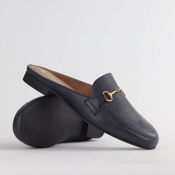 Froggie Shoes Shoes Mule with Gold Trim in Navy - 12450